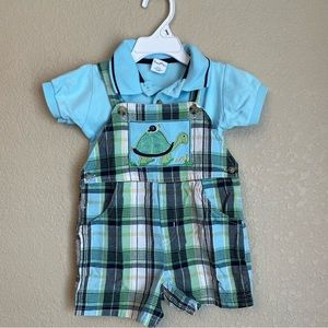 Starting Out Turtle Overalls/Polo Set, Baby Boy Size 12 Months